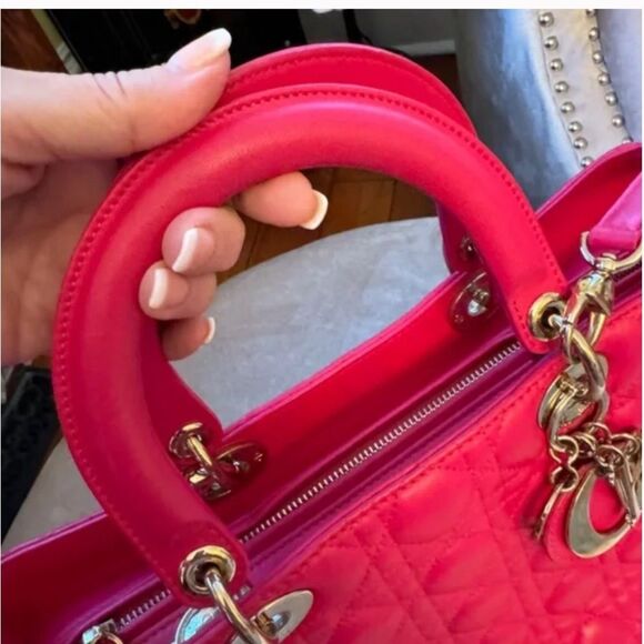 AUTHENTIC! *Barbie--PINK* CHRISTIAN DIOR Lady Dior Large Cannage Lambskin Bag - Picture 8 of 16